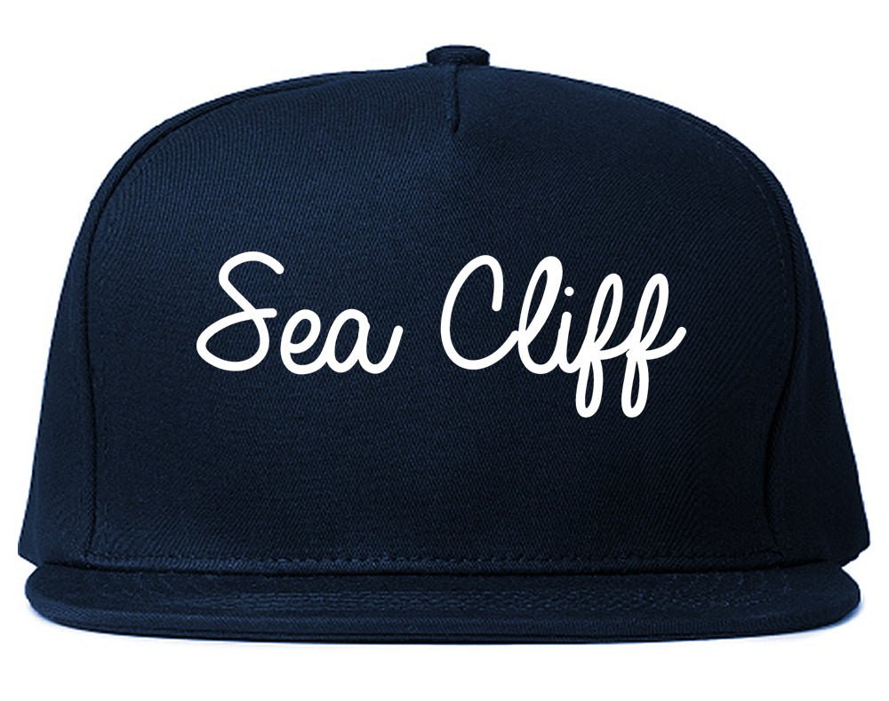Sea Cliff New York NY Script Mens Snapback Hat Navy Blue
