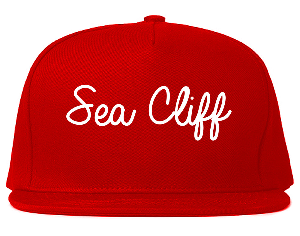 Sea Cliff New York NY Script Mens Snapback Hat Red