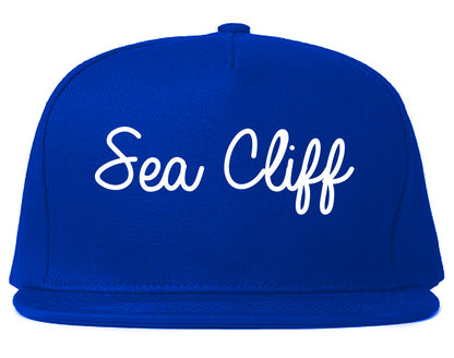 Sea Cliff New York NY Script Mens Snapback Hat Royal Blue