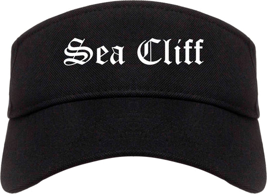 Sea Cliff New York NY Old English Mens Visor Cap Hat Black