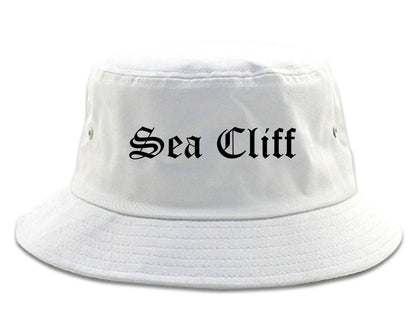 Sea Cliff New York NY Old English Mens Bucket Hat White