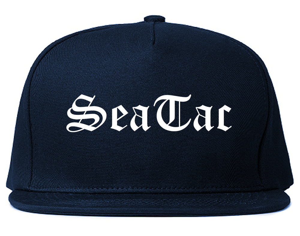 SeaTac Washington WA Old English Mens Snapback Hat Navy Blue