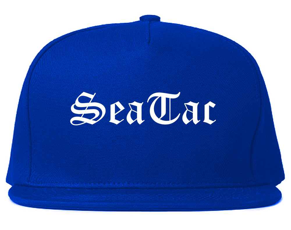 SeaTac Washington WA Old English Mens Snapback Hat Royal Blue