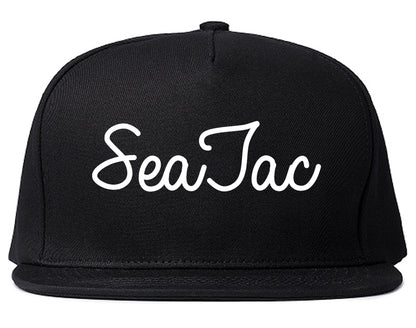 SeaTac Washington WA Script Mens Snapback Hat Black