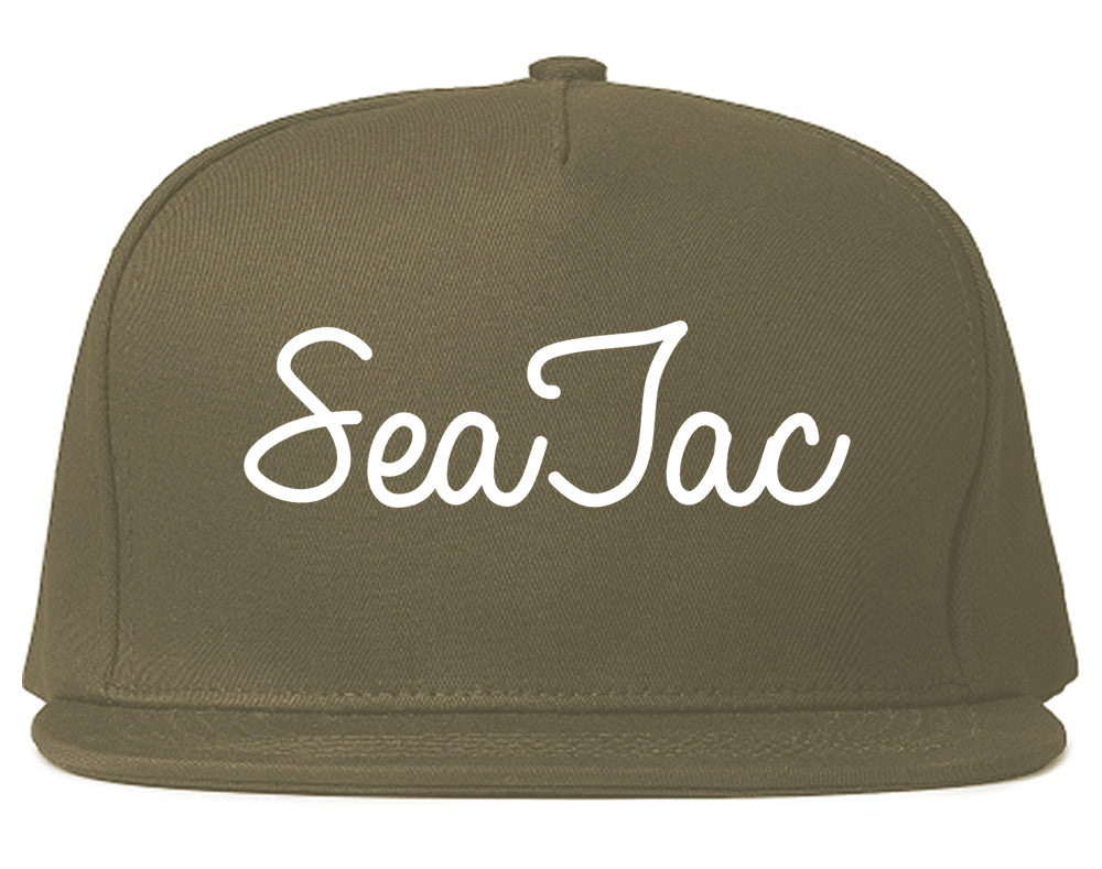 SeaTac Washington WA Script Mens Snapback Hat Grey