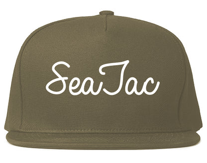 SeaTac Washington WA Script Mens Snapback Hat Grey