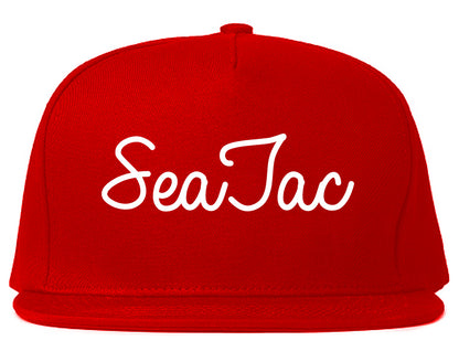 SeaTac Washington WA Script Mens Snapback Hat Red