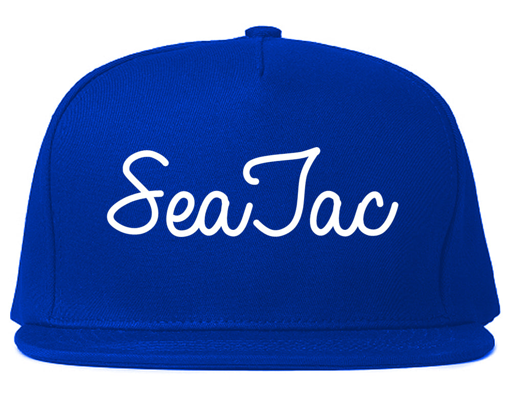 SeaTac Washington WA Script Mens Snapback Hat Royal Blue