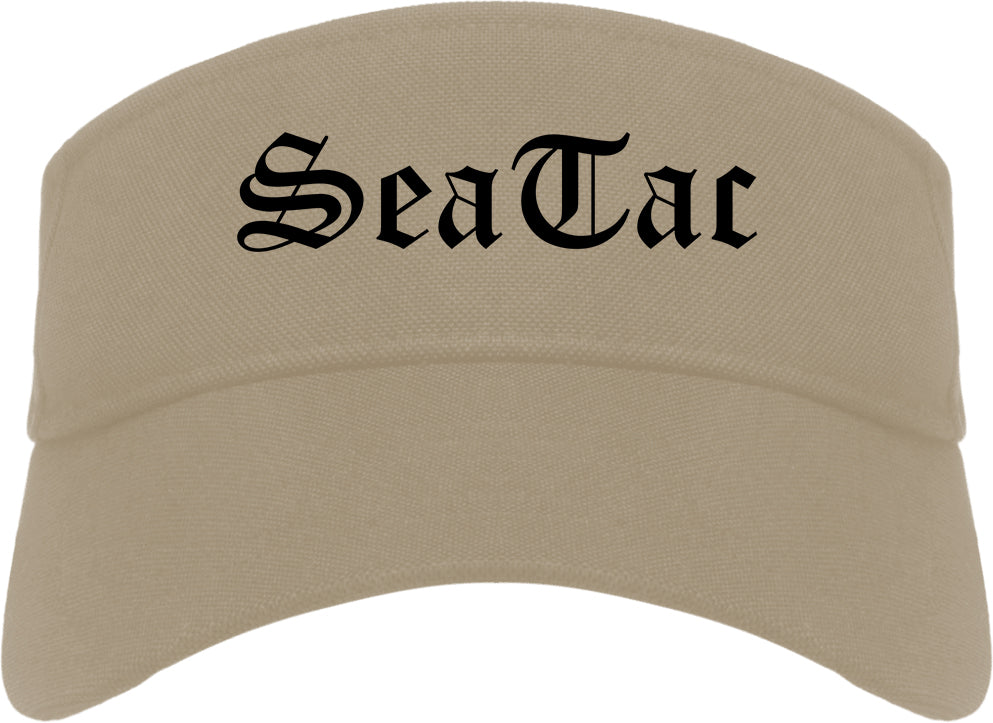 SeaTac Washington WA Old English Mens Visor Cap Hat Khaki