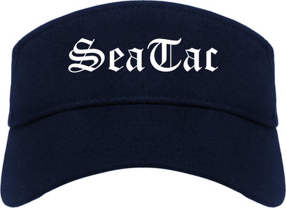 SeaTac Washington WA Old English Mens Visor Cap Hat Navy Blue