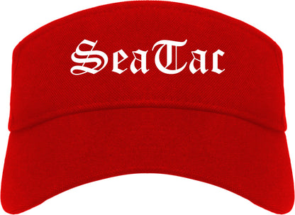 SeaTac Washington WA Old English Mens Visor Cap Hat Red