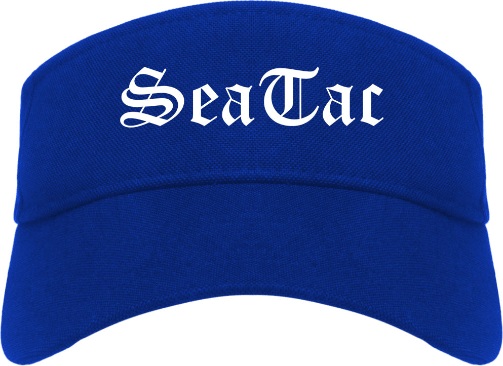 SeaTac Washington WA Old English Mens Visor Cap Hat Royal Blue