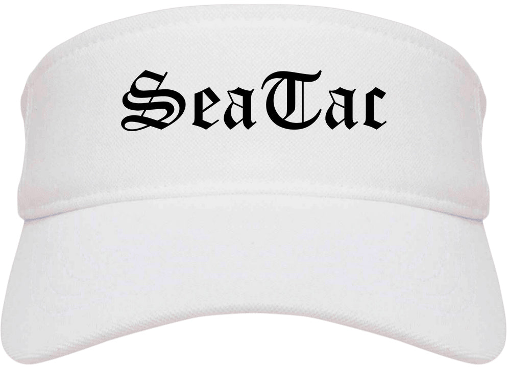 SeaTac Washington WA Old English Mens Visor Cap Hat White