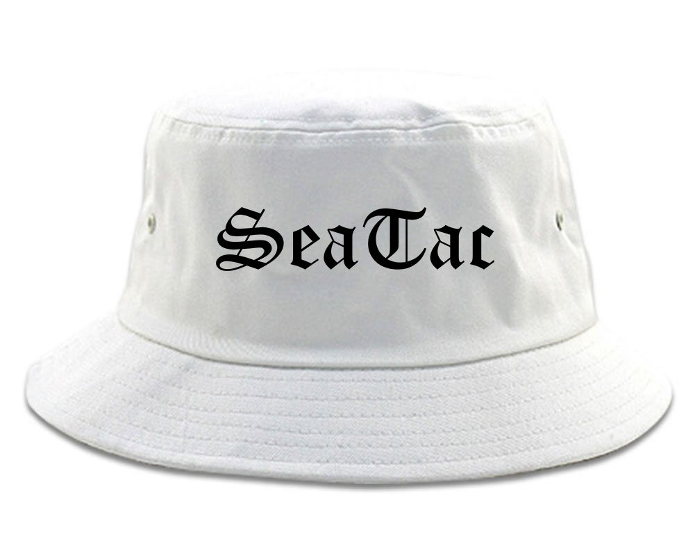 SeaTac Washington WA Old English Mens Bucket Hat White