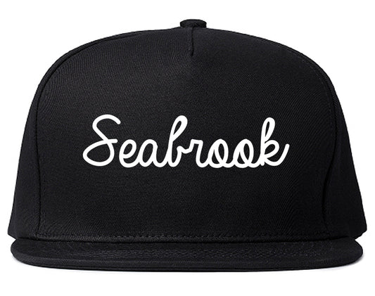 Seabrook Texas TX Script Mens Snapback Hat Black