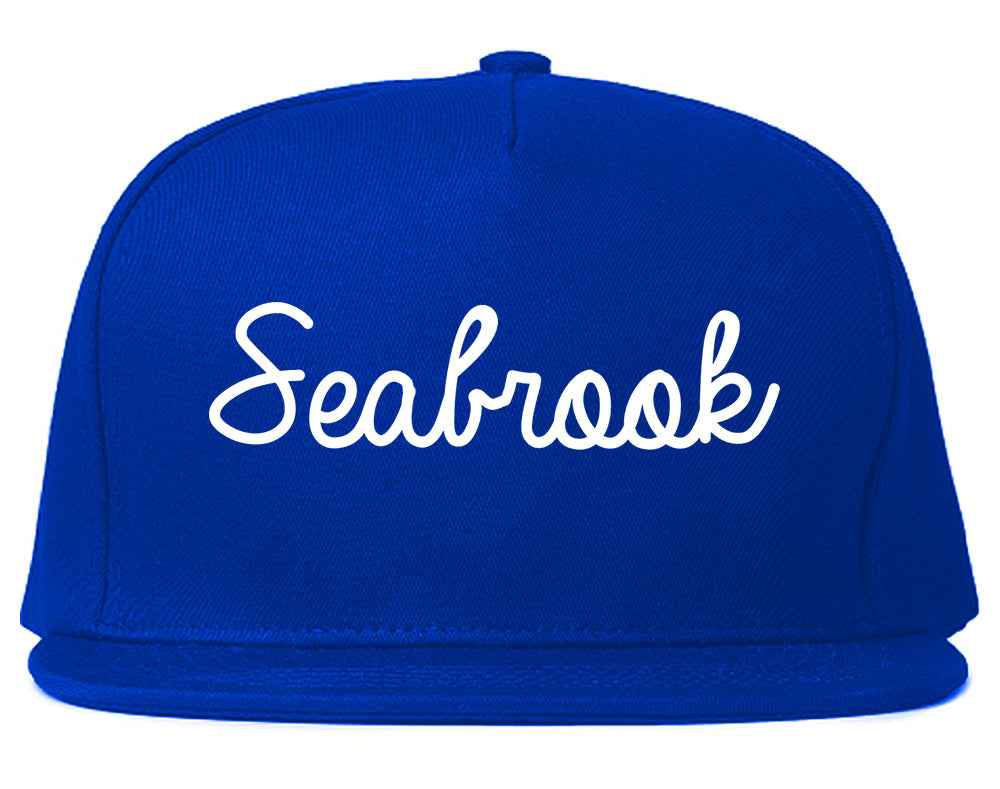 Seabrook Texas TX Script Mens Snapback Hat Royal Blue