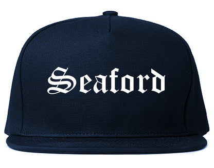 Seaford Delaware DE Old English Mens Snapback Hat Navy Blue