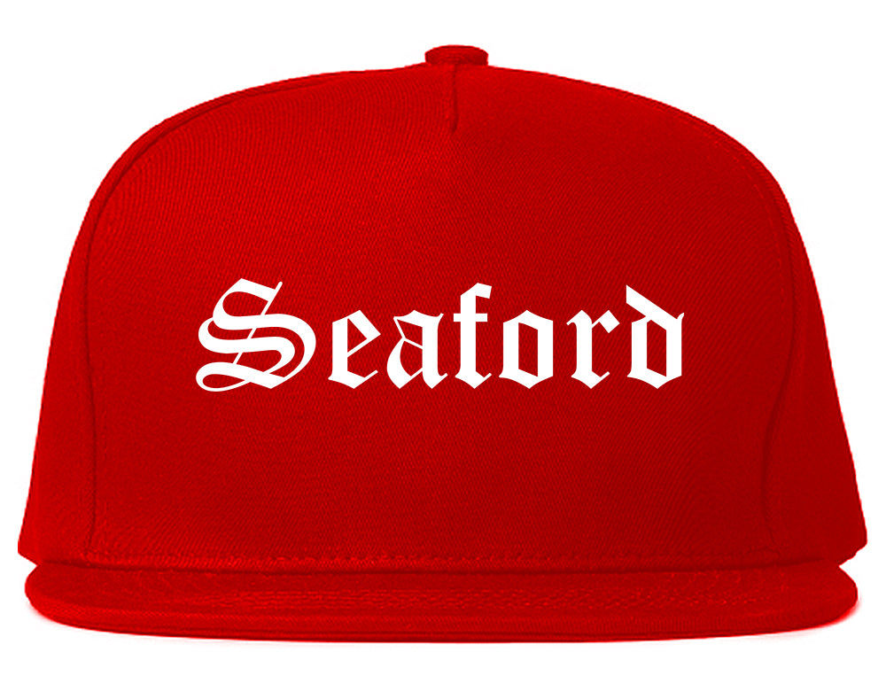 Seaford Delaware DE Old English Mens Snapback Hat Red
