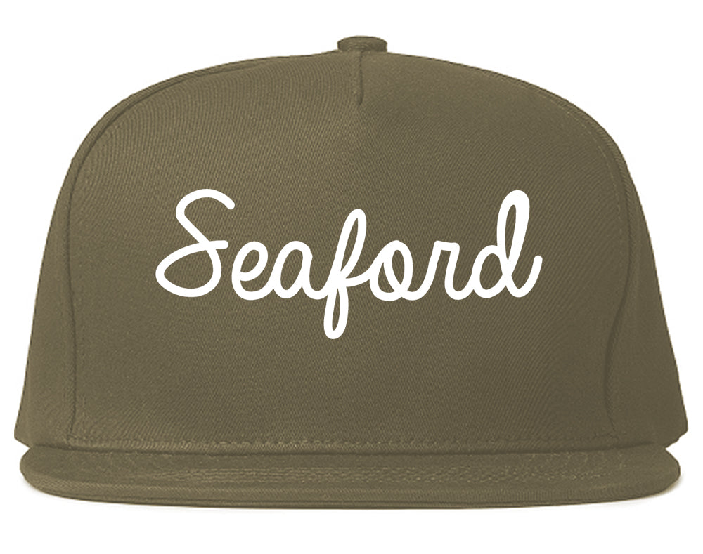 Seaford Delaware DE Script Mens Snapback Hat Grey