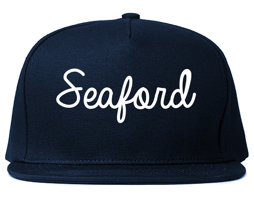Seaford Delaware DE Script Mens Snapback Hat Navy Blue