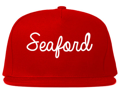 Seaford Delaware DE Script Mens Snapback Hat Red