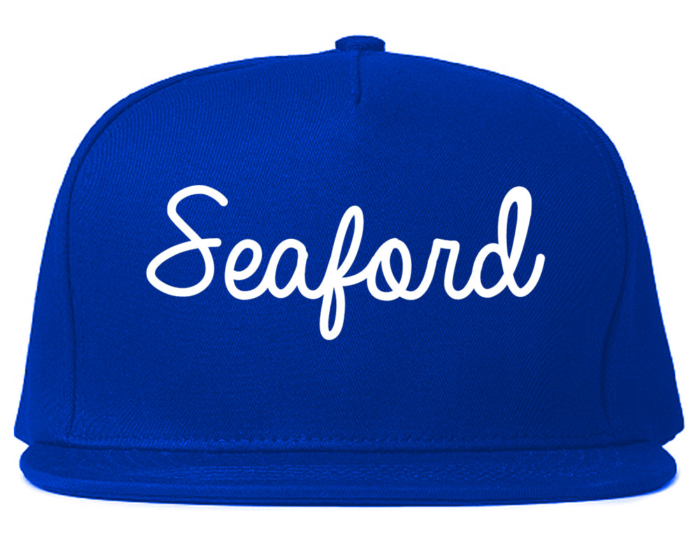Seaford Delaware DE Script Mens Snapback Hat Royal Blue