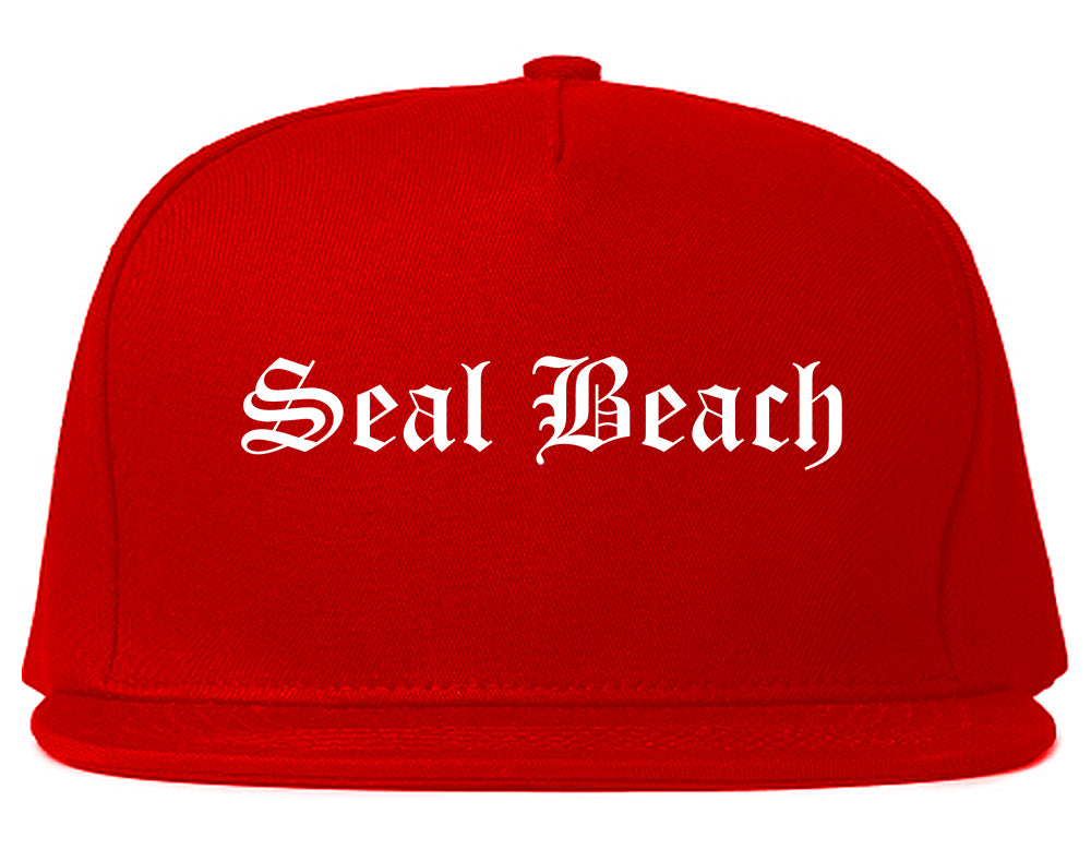 Seal Beach California CA Old English Mens Snapback Hat Red