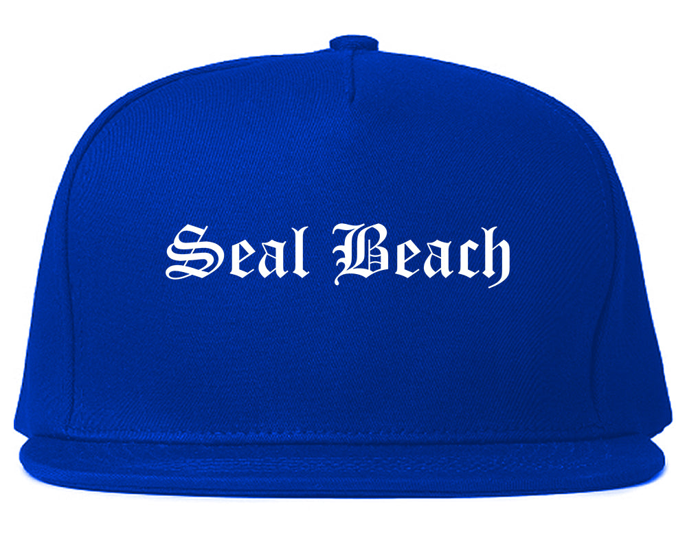 Seal Beach California CA Old English Mens Snapback Hat Royal Blue