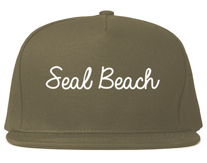 Seal Beach California CA Script Mens Snapback Hat Grey