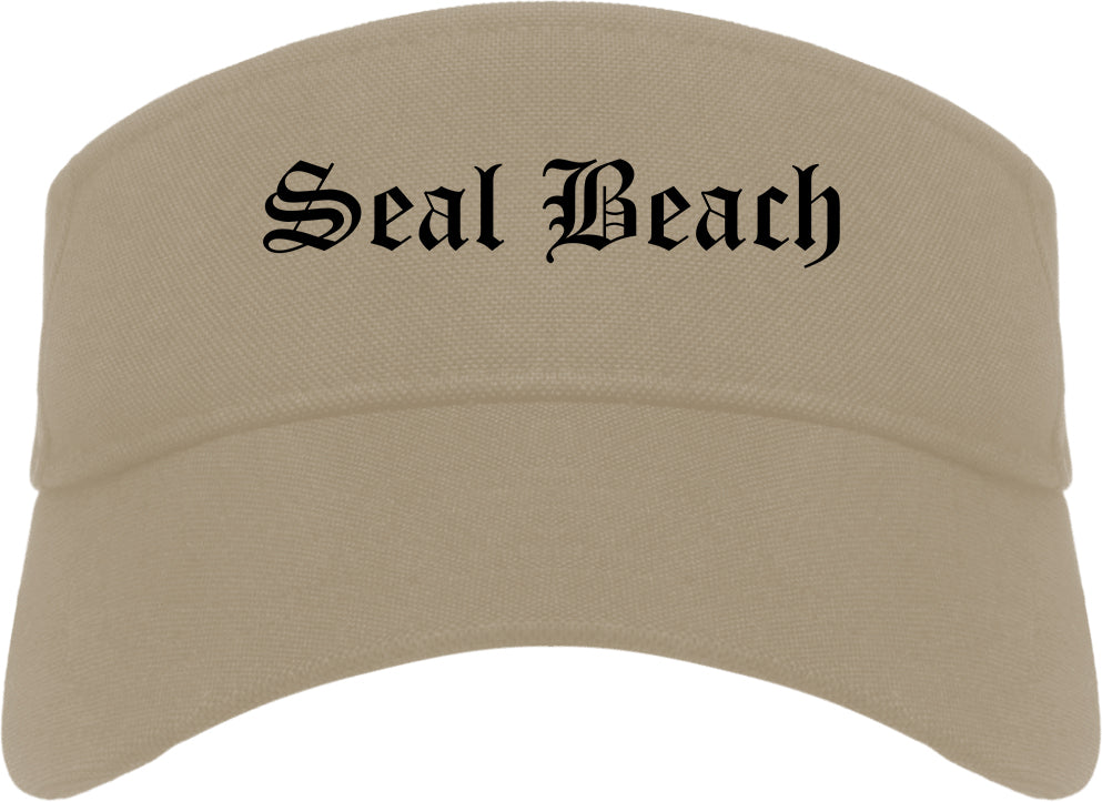 Seal Beach California CA Old English Mens Visor Cap Hat Khaki