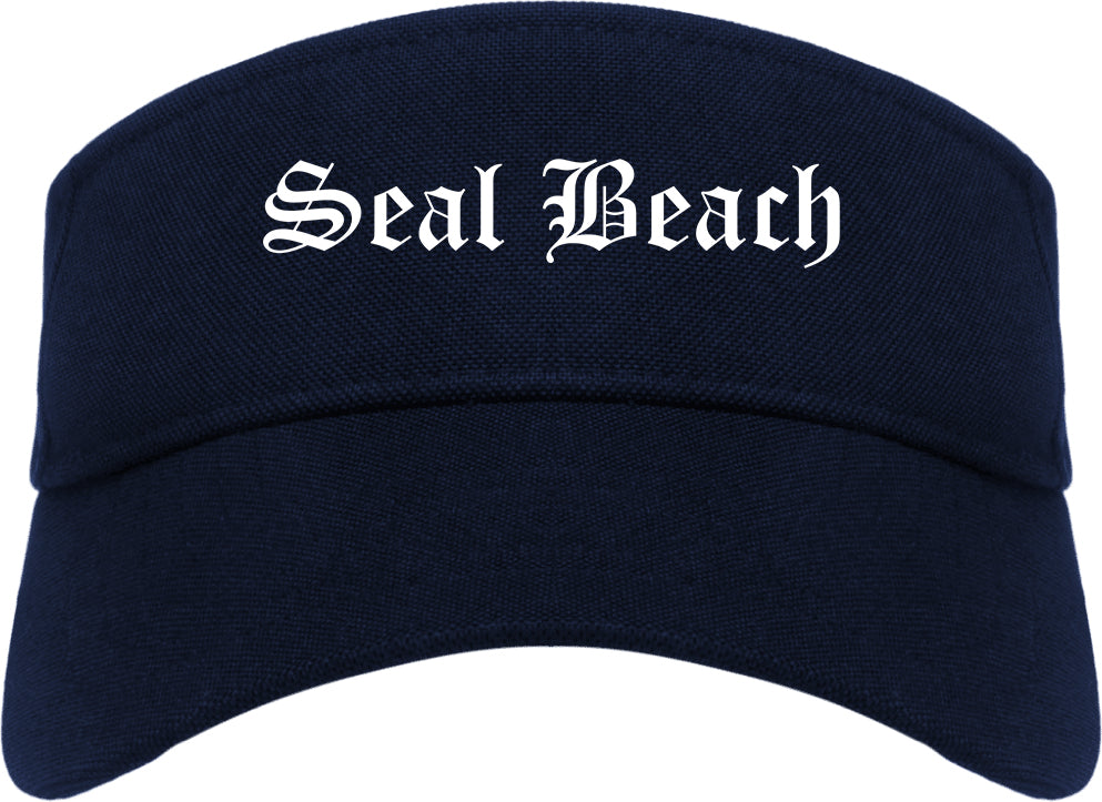 Seal Beach California CA Old English Mens Visor Cap Hat Navy Blue