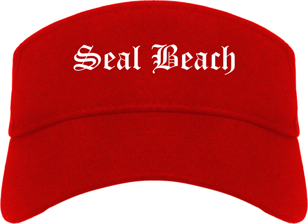 Seal Beach California CA Old English Mens Visor Cap Hat Red