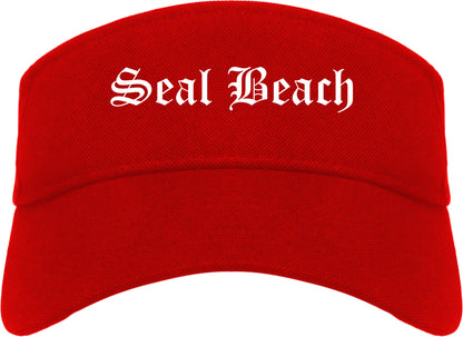 Seal Beach California CA Old English Mens Visor Cap Hat Red