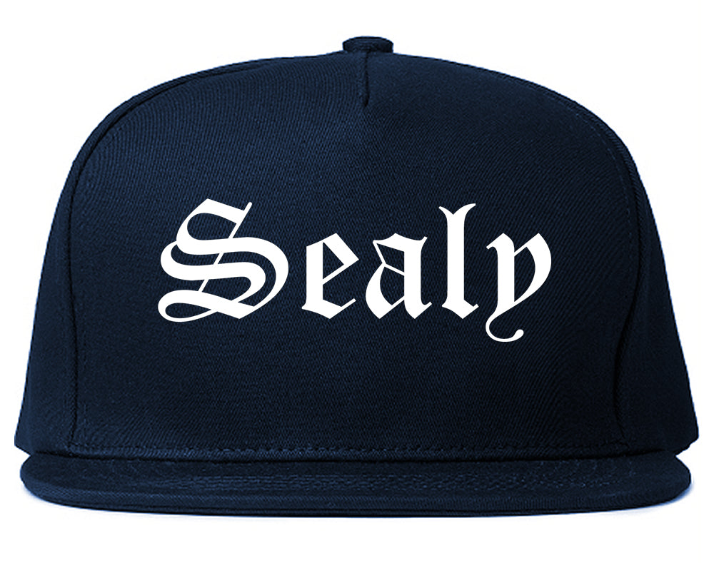 Sealy Texas TX Old English Mens Snapback Hat Navy Blue