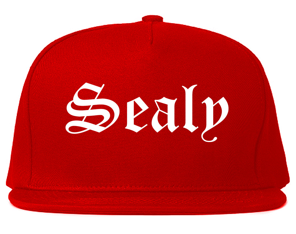 Sealy Texas TX Old English Mens Snapback Hat Red