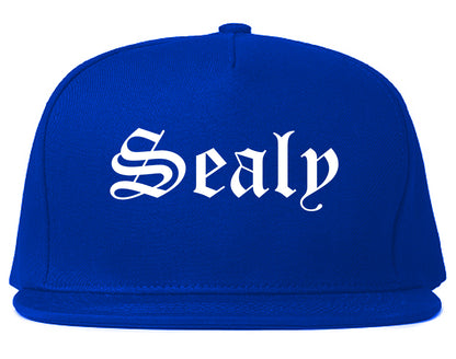 Sealy Texas TX Old English Mens Snapback Hat Royal Blue