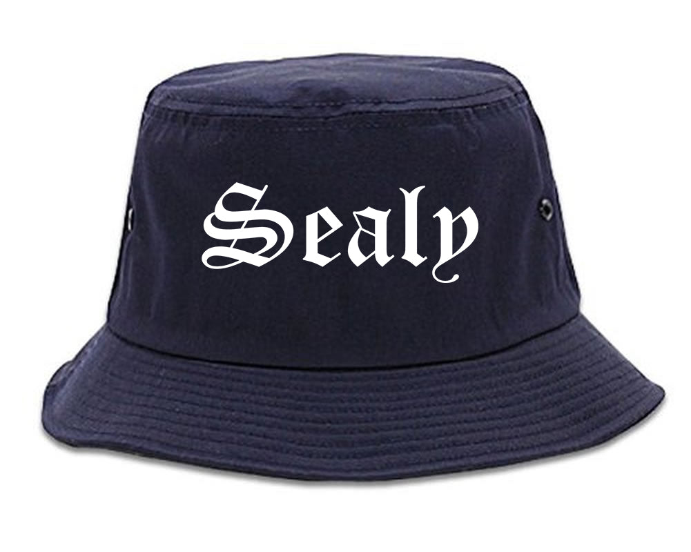 Sealy Texas TX Old English Mens Bucket Hat Navy Blue