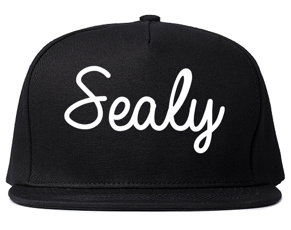 Sealy Texas TX Script Mens Snapback Hat Black