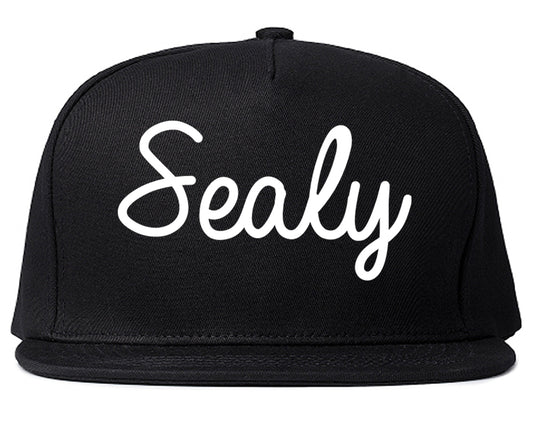 Sealy Texas TX Script Mens Snapback Hat Black