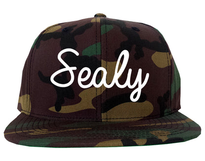 Sealy Texas TX Script Mens Snapback Hat Army Camo