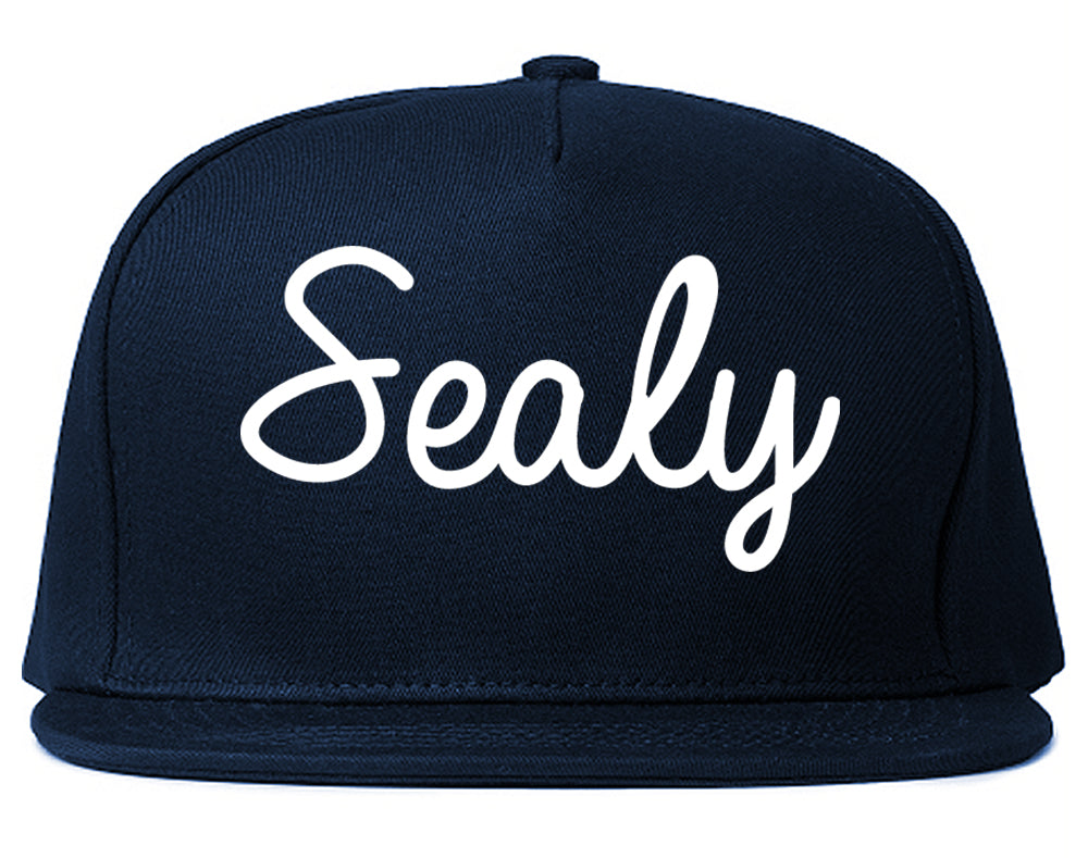 Sealy Texas TX Script Mens Snapback Hat Navy Blue