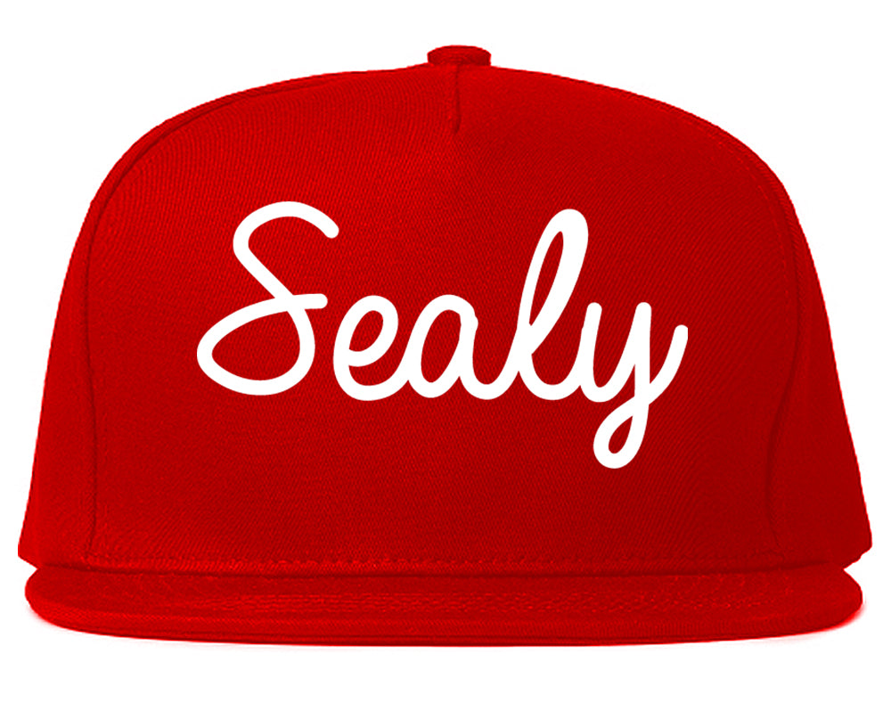 Sealy Texas TX Script Mens Snapback Hat Red