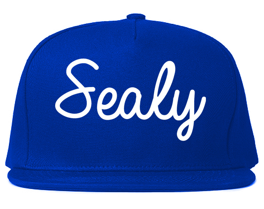 Sealy Texas TX Script Mens Snapback Hat Royal Blue
