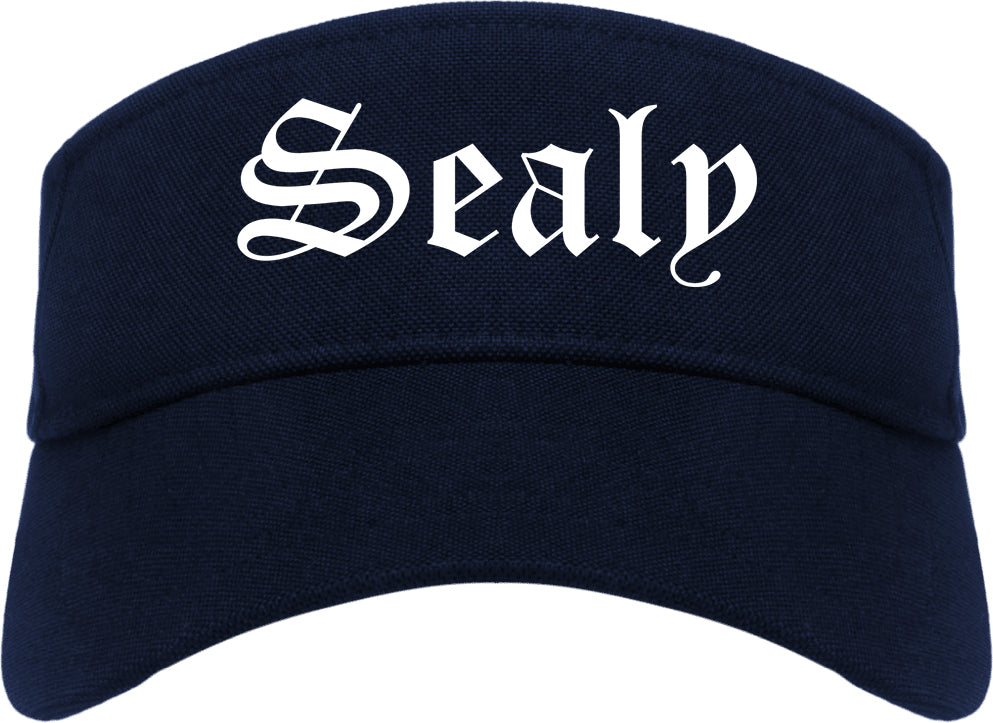 Sealy Texas TX Old English Mens Visor Cap Hat Navy Blue