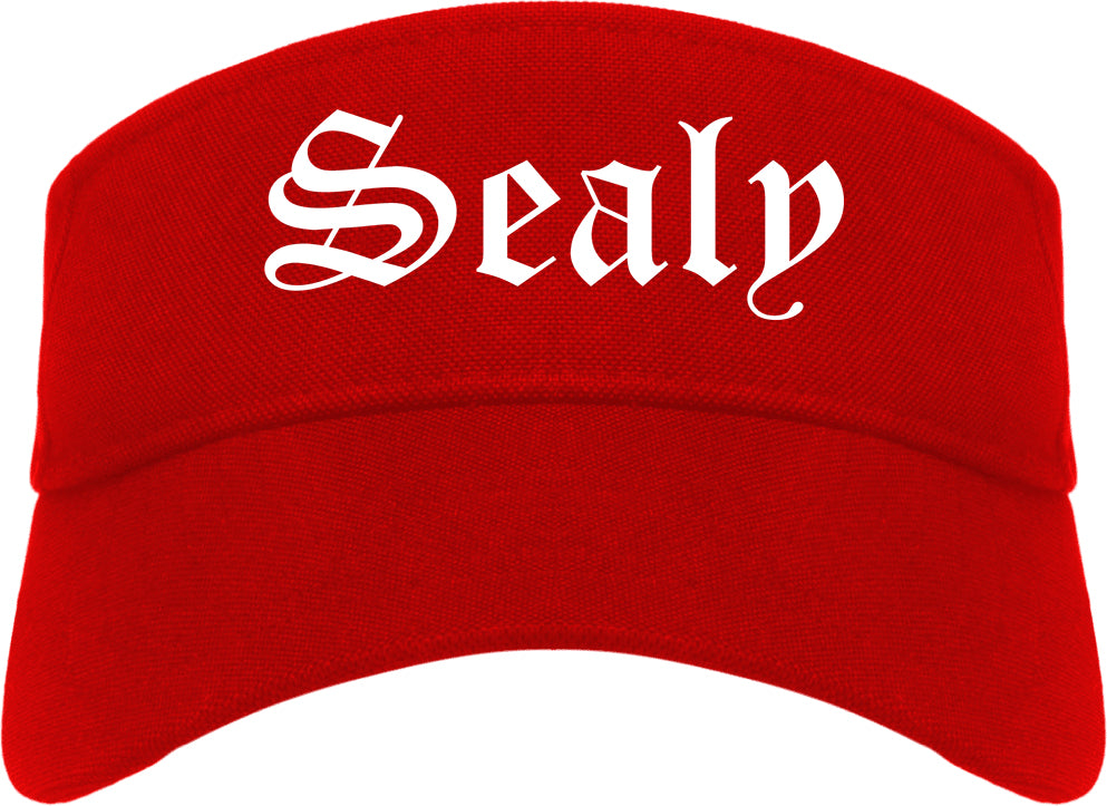 Sealy Texas TX Old English Mens Visor Cap Hat Red