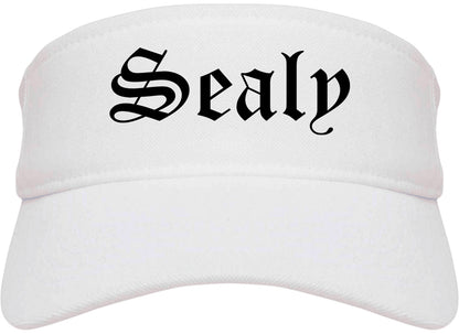 Sealy Texas TX Old English Mens Visor Cap Hat White