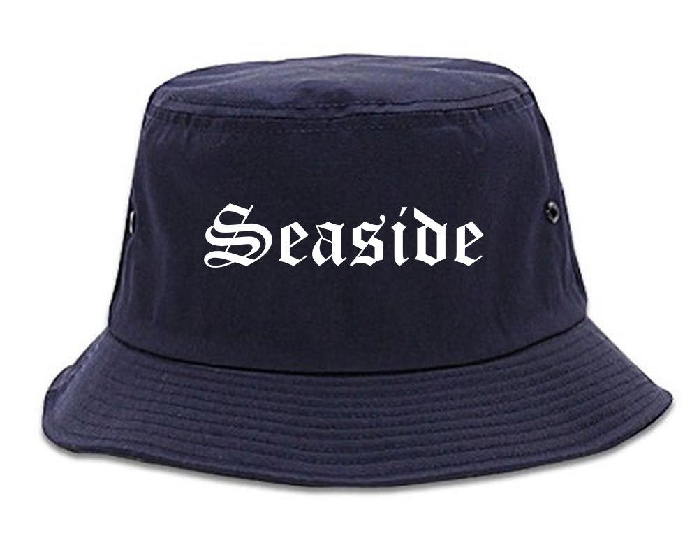 Seaside California CA Old English Mens Bucket Hat Navy Blue
