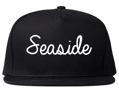 Seaside California CA Script Mens Snapback Hat Black