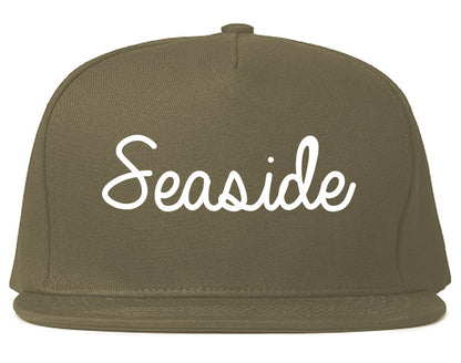 Seaside California CA Script Mens Snapback Hat Grey