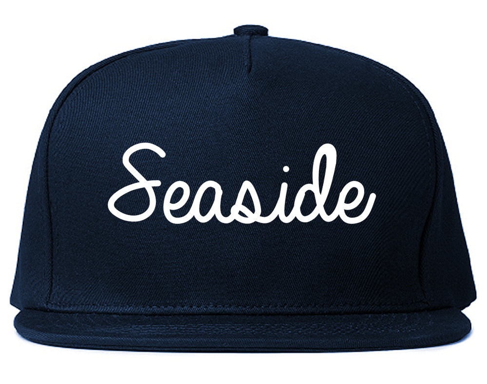 Seaside California CA Script Mens Snapback Hat Navy Blue
